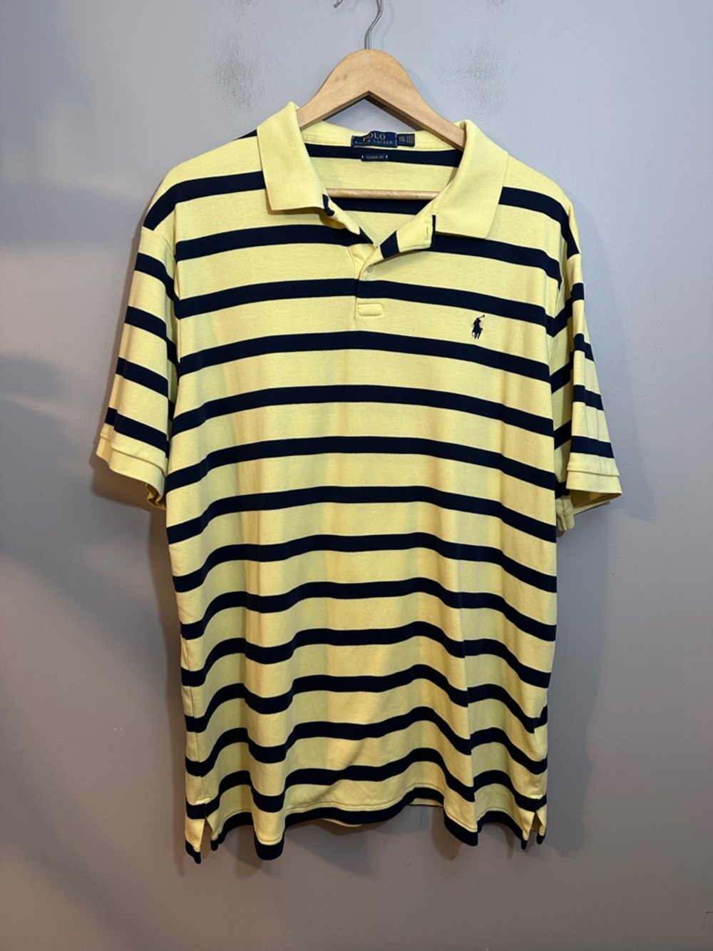 Polo Ralph Lauren Polo Shirt Mens 2XL Yellow Navy Classic Fit Short Sleeve
